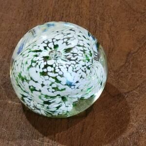 Vintage Beautiful Art Glass Paper Weight Green White Abstract